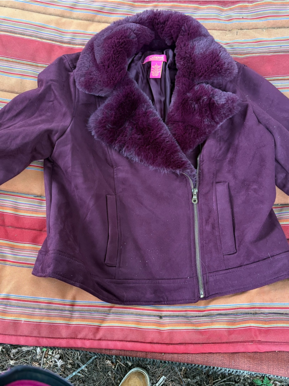 Catherines Plum Faux Fur Collar Bomber Jacket